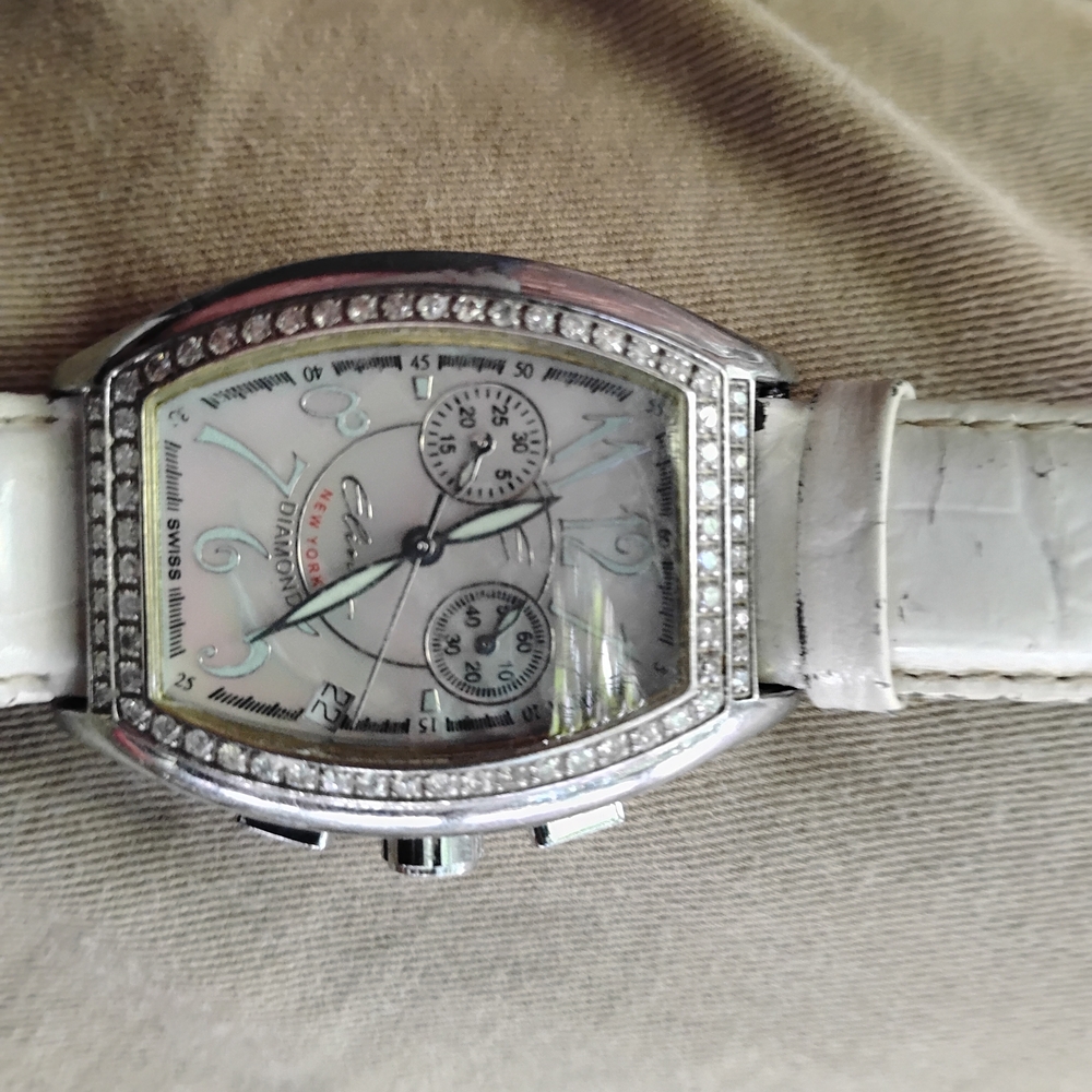 Silver and White Watch with Crystal Accents